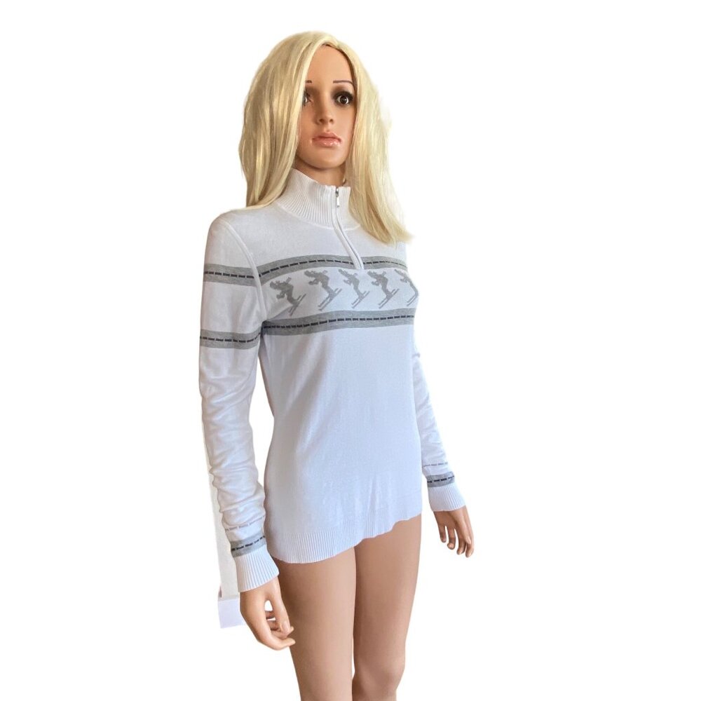 Nils Skier 2 Knit Sweater Women's Large White Gray Nordic Après Ski 1/4 Zip - Picture 9 of 13